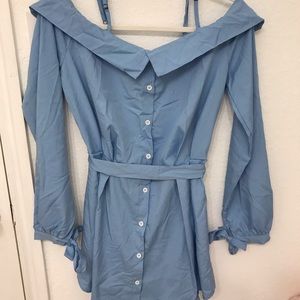 Off-Shoulder Button Down Dress